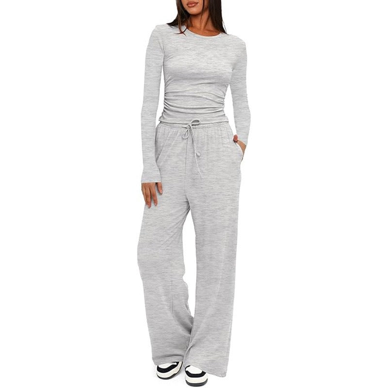2 Pieces Women's Suit Autumn WinteSle Lon Tops Higg eveh Waisted Wide Leg Pants Sportswear Female Clothes Solid Color Casual Suit - StoreTokTik2 Pieces Women's Suit Autumn WinteSle Lon Tops Higg eveh Waisted Wide Leg Pants Sportswear Female Clothes Solid Color Casual Suit