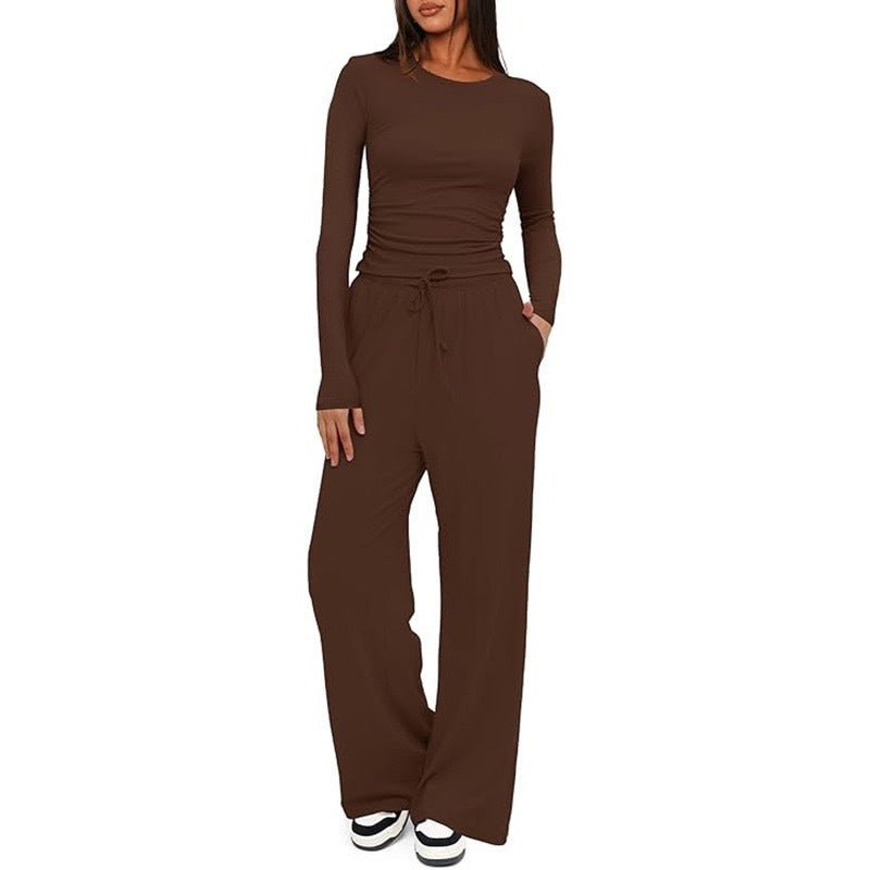 2 Pieces Women's Suit Autumn WinteSle Lon Tops Higg eveh Waisted Wide Leg Pants Sportswear Female Clothes Solid Color Casual Suit - StoreTokTik2 Pieces Women's Suit Autumn WinteSle Lon Tops Higg eveh Waisted Wide Leg Pants Sportswear Female Clothes Solid Color Casual Suit