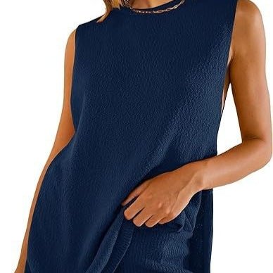 2pcs Women's Knitting Suit Summer Loose Round Neck Split Vest Top And Shorts Beach Clothing - StoreTokTik2pcs Women's Knitting Suit Summer Loose Round Neck Split Vest Top And Shorts Beach Clothing