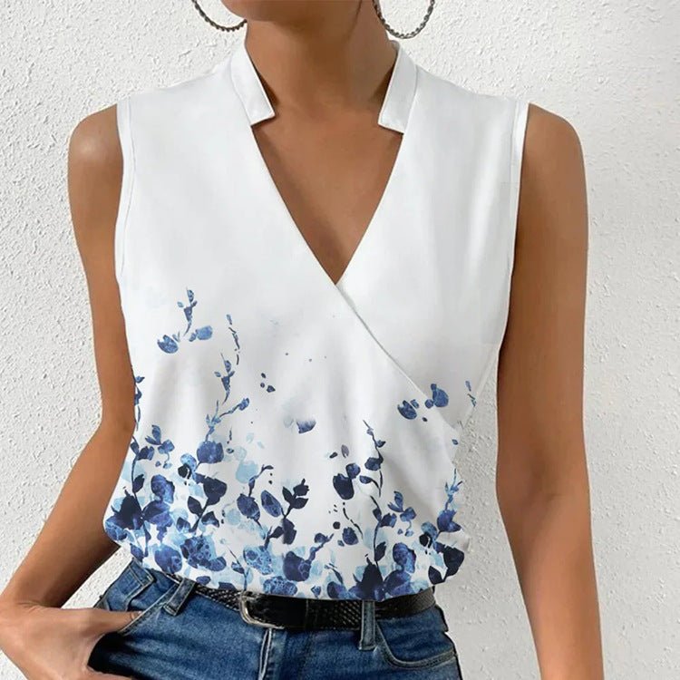 Casual Printed Tops Summer V - neck Sleeveless T-shirt Womens Clothing - StoreTokTikCasual Printed Tops Summer V - neck Sleeveless T-shirt Womens Clothing