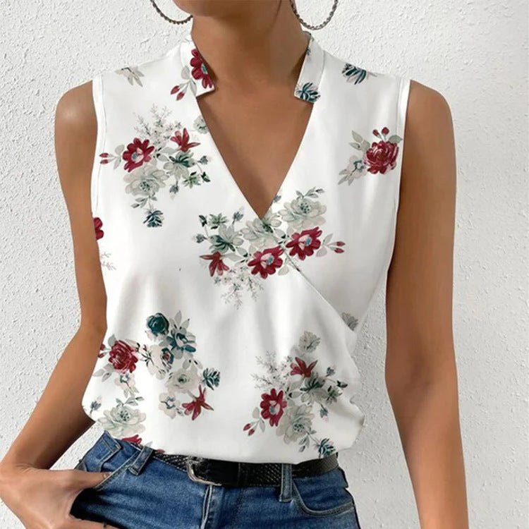 Casual Printed Tops Summer V - neck Sleeveless T-shirt Womens Clothing - StoreTokTikCasual Printed Tops Summer V - neck Sleeveless T-shirt Womens Clothing