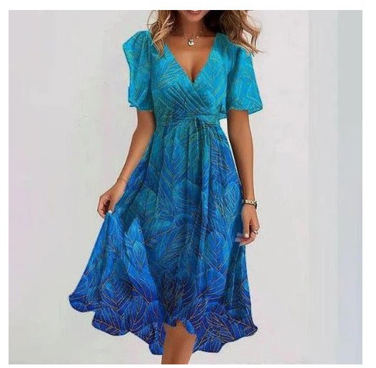 Chiffon Printed Short Sleeve Dress Summer Elegant V - neck Dresses Womens Clothing - StoreTokTikChiffon Printed Short Sleeve Dress Summer Elegant V - neck Dresses Womens Clothing