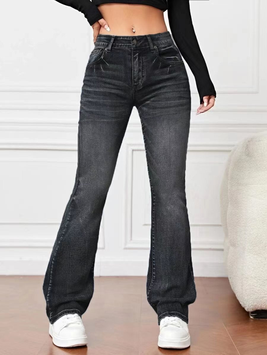 Denim High Waist Loose And Slimming Bootcut Trousers - StoreTokTikDenim High Waist Loose And Slimming Bootcut Trousers