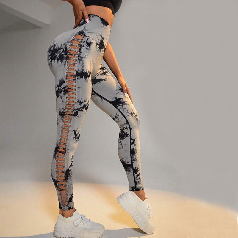 Hollow Tie Dye Printed Yoga Pants High Waist Butt Lift Seamless Sports Gym Fitness Leggings Slim Pants For Women Tight Trousers - StoreTokTikHollow Tie Dye Printed Yoga Pants High Waist Butt Lift Seamless Sports Gym Fitness Leggings Slim Pants For Women Tight Trousers