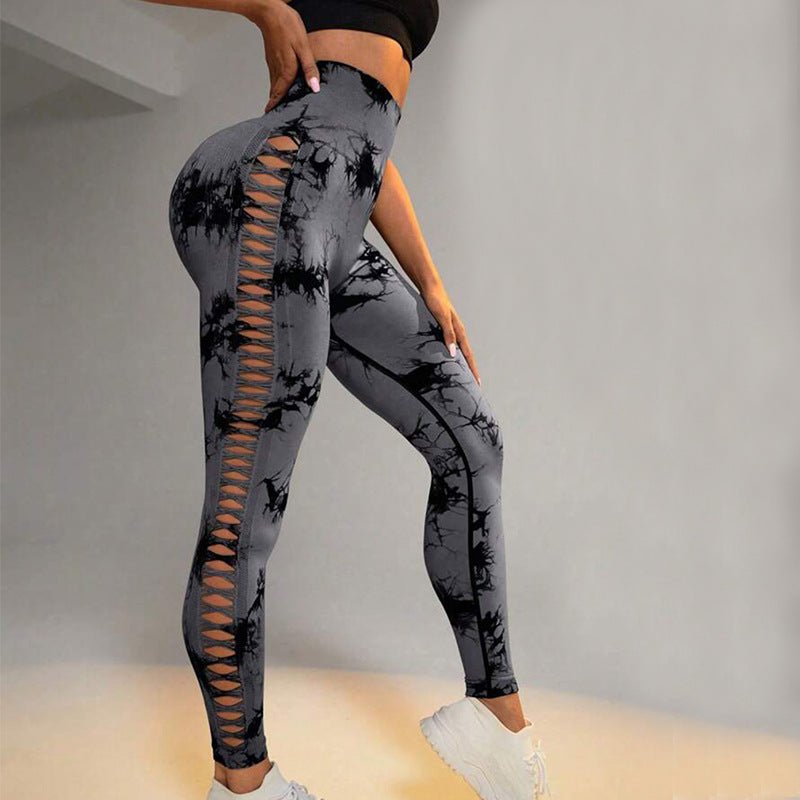 Hollow Tie Dye Printed Yoga Pants High Waist Butt Lift Seamless Sports Gym Fitness Leggings Slim Pants For Women Tight Trousers - StoreTokTikHollow Tie Dye Printed Yoga Pants High Waist Butt Lift Seamless Sports Gym Fitness Leggings Slim Pants For Women Tight Trousers