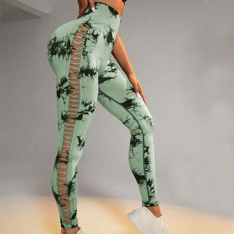 Hollow Tie Dye Printed Yoga Pants High Waist Butt Lift Seamless Sports Gym Fitness Leggings Slim Pants For Women Tight Trousers - StoreTokTikHollow Tie Dye Printed Yoga Pants High Waist Butt Lift Seamless Sports Gym Fitness Leggings Slim Pants For Women Tight Trousers