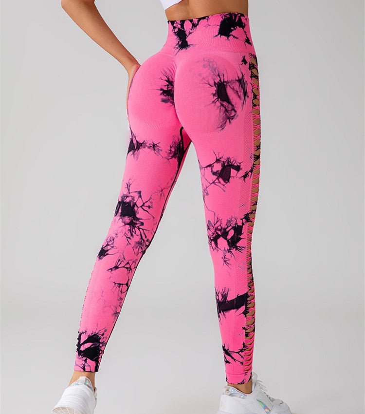 Hollow Tie Dye Printed Yoga Pants High Waist Butt Lift Seamless Sports Gym Fitness Leggings Slim Pants For Women Tight Trousers - StoreTokTikHollow Tie Dye Printed Yoga Pants High Waist Butt Lift Seamless Sports Gym Fitness Leggings Slim Pants For Women Tight Trousers