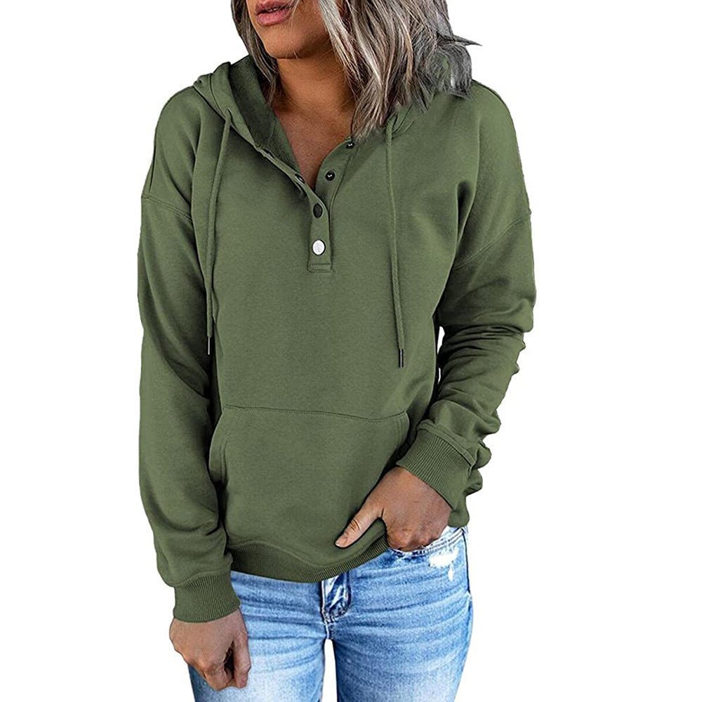 Long - sleeved Hooded Sweatshirt With Pockets Fashion Casual Button Drawstring Design Hoodie Top Spring And Autumn Sports Clothing For Women - StoreTokTikLong - sleeved Hooded Sweatshirt With Pockets Fashion Casual Button Drawstring Design Hoodie Top Spring And Autumn Sports Clothing For Women