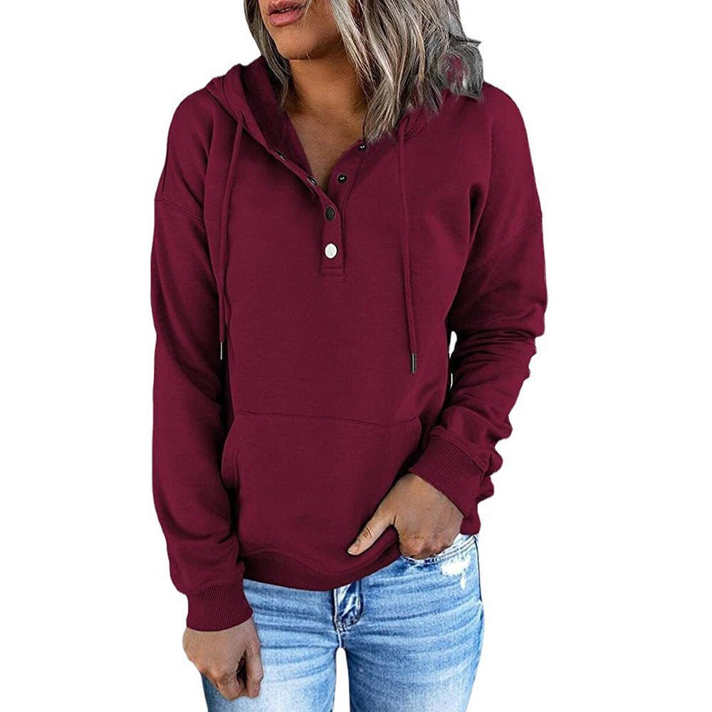 Long - sleeved Hooded Sweatshirt With Pockets Fashion Casual Button Drawstring Design Hoodie Top Spring And Autumn Sports Clothing For Women - StoreTokTikLong - sleeved Hooded Sweatshirt With Pockets Fashion Casual Button Drawstring Design Hoodie Top Spring And Autumn Sports Clothing For Women