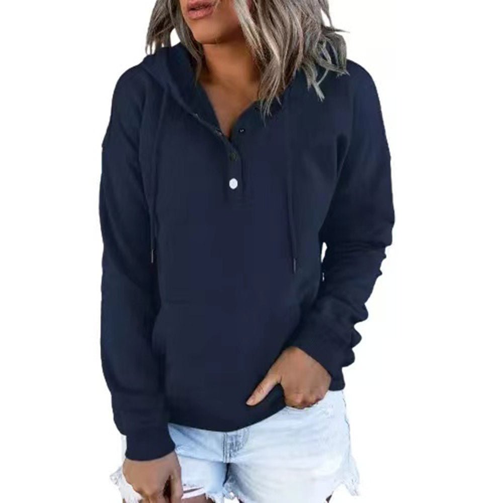 Long - sleeved Hooded Sweatshirt With Pockets Fashion Casual Button Drawstring Design Hoodie Top Spring And Autumn Sports Clothing For Women - StoreTokTikLong - sleeved Hooded Sweatshirt With Pockets Fashion Casual Button Drawstring Design Hoodie Top Spring And Autumn Sports Clothing For Women