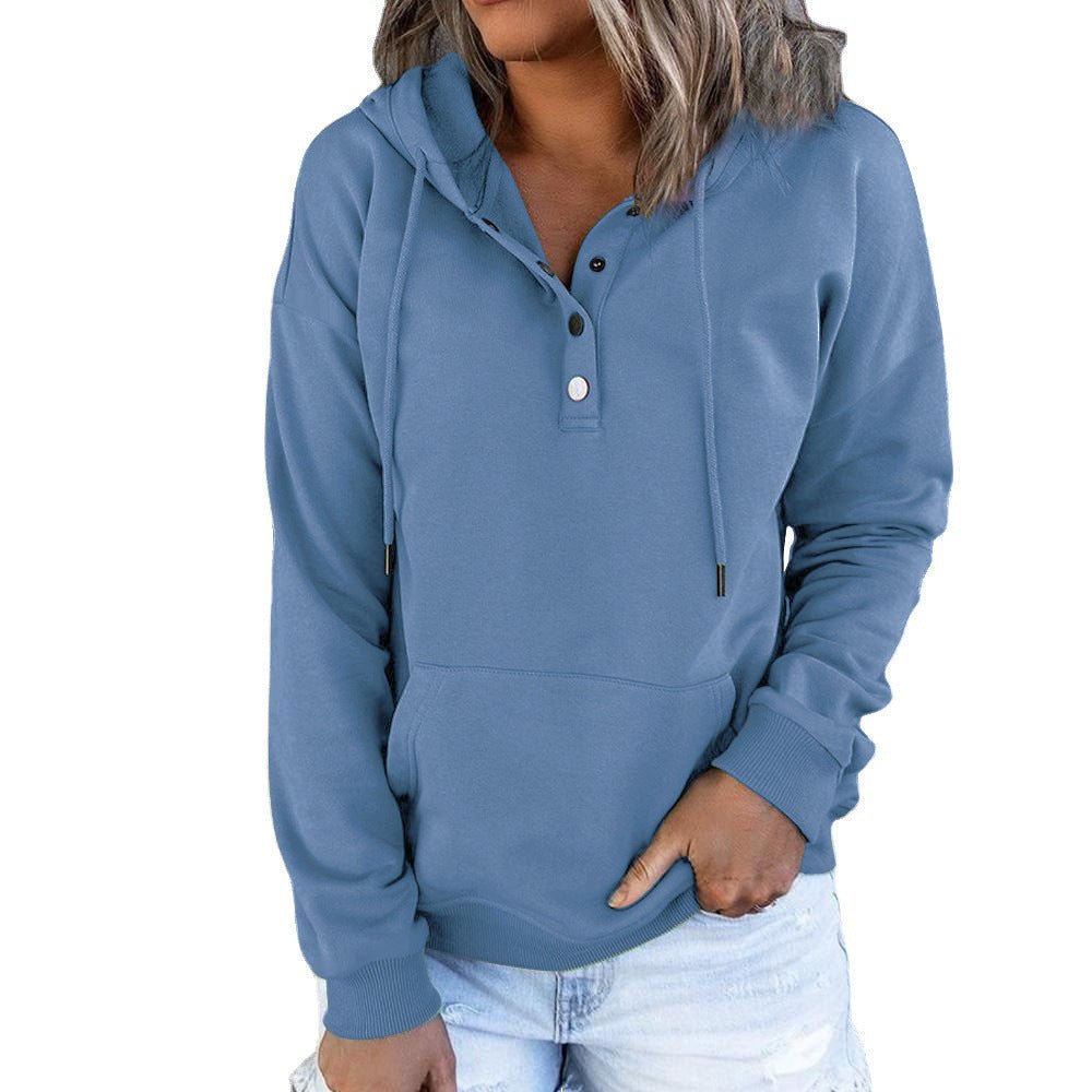 Long - sleeved Hooded Sweatshirt With Pockets Fashion Casual Button Drawstring Design Hoodie Top Spring And Autumn Sports Clothing For Women - StoreTokTikLong - sleeved Hooded Sweatshirt With Pockets Fashion Casual Button Drawstring Design Hoodie Top Spring And Autumn Sports Clothing For Women