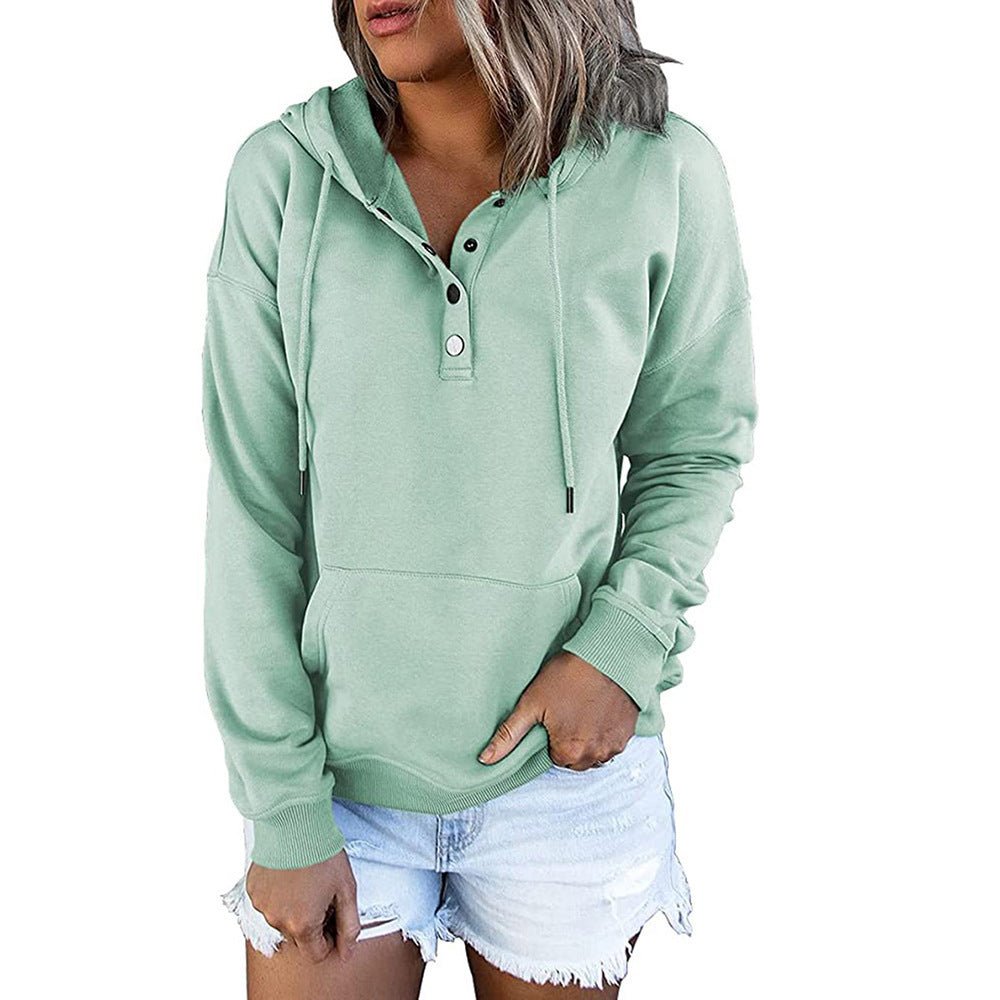Long - sleeved Hooded Sweatshirt With Pockets Fashion Casual Button Drawstring Design Hoodie Top Spring And Autumn Sports Clothing For Women - StoreTokTikLong - sleeved Hooded Sweatshirt With Pockets Fashion Casual Button Drawstring Design Hoodie Top Spring And Autumn Sports Clothing For Women