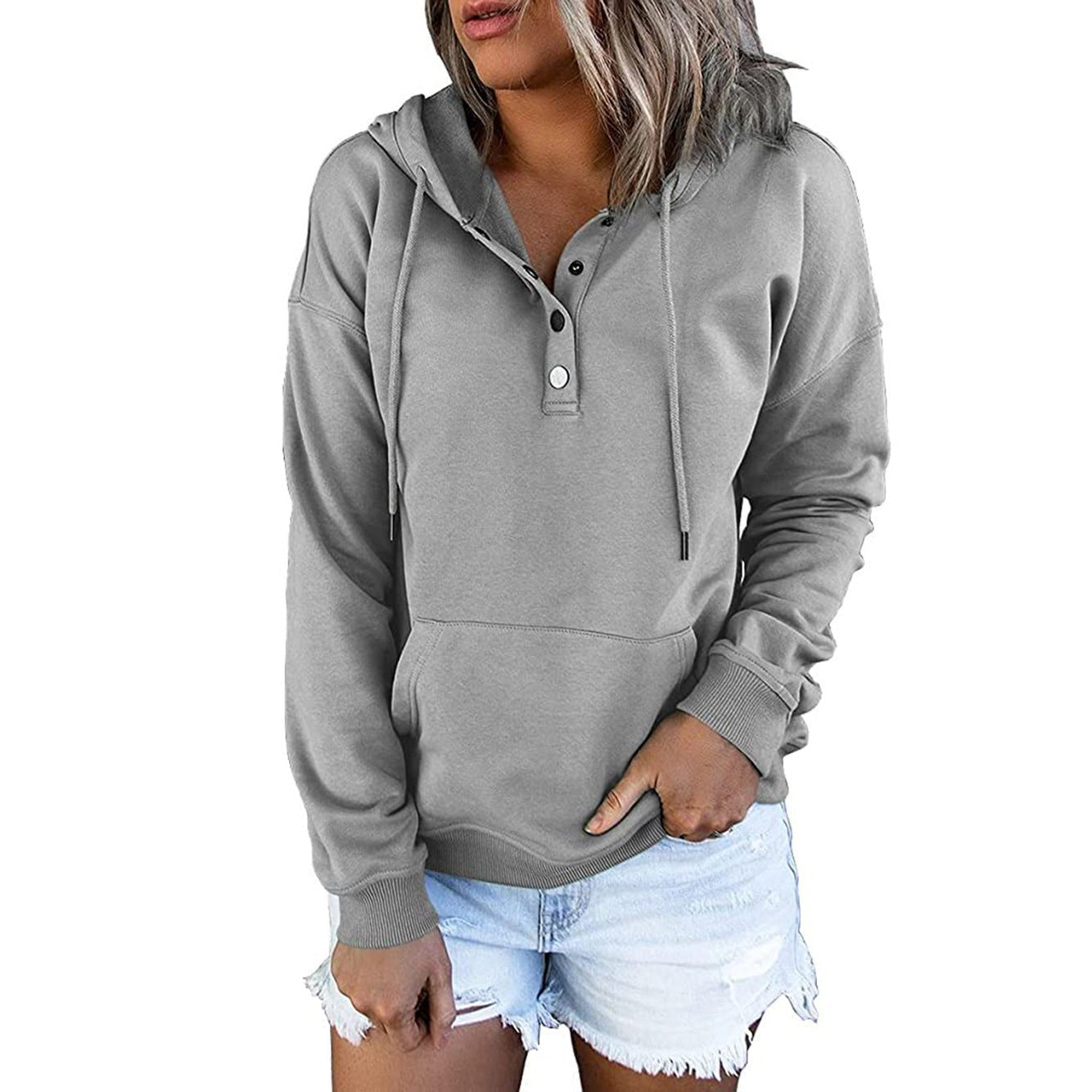 Long - sleeved Hooded Sweatshirt With Pockets Fashion Casual Button Drawstring Design Hoodie Top Spring And Autumn Sports Clothing For Women - StoreTokTikLong - sleeved Hooded Sweatshirt With Pockets Fashion Casual Button Drawstring Design Hoodie Top Spring And Autumn Sports Clothing For Women