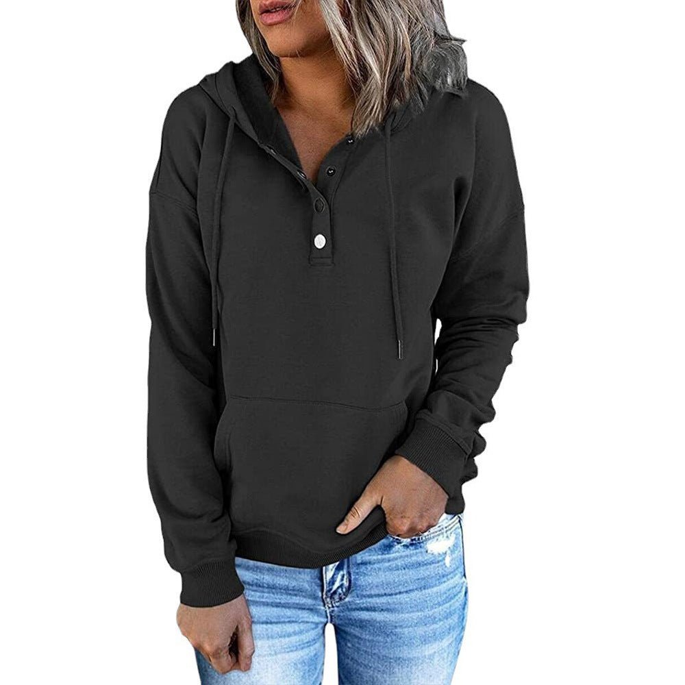 Long - sleeved Hooded Sweatshirt With Pockets Fashion Casual Button Drawstring Design Hoodie Top Spring And Autumn Sports Clothing For Women - StoreTokTikLong - sleeved Hooded Sweatshirt With Pockets Fashion Casual Button Drawstring Design Hoodie Top Spring And Autumn Sports Clothing For Women