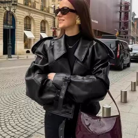 Loose Lapel Leather Jacket Fashion Cropped Tops Streetwear For Womens Clothing - StoreTokTikLoose Lapel Leather Jacket Fashion Cropped Tops Streetwear For Womens Clothing