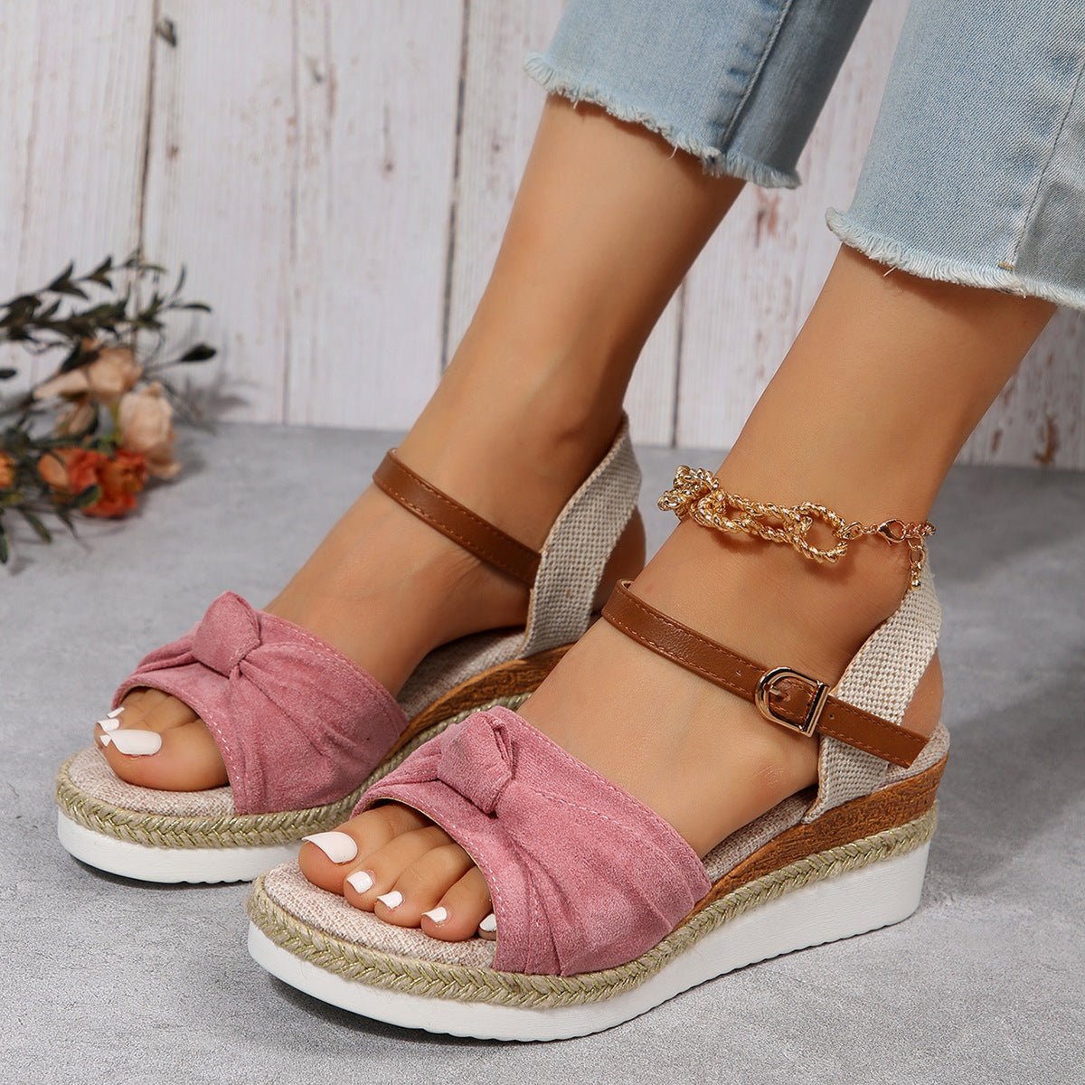 New Thick - soled Bow Sandals Summer Fashion Casual Linen Buckle Wedges Shoes For Women - StoreTokTikNew Thick - soled Bow Sandals Summer Fashion Casual Linen Buckle Wedges Shoes For Women
