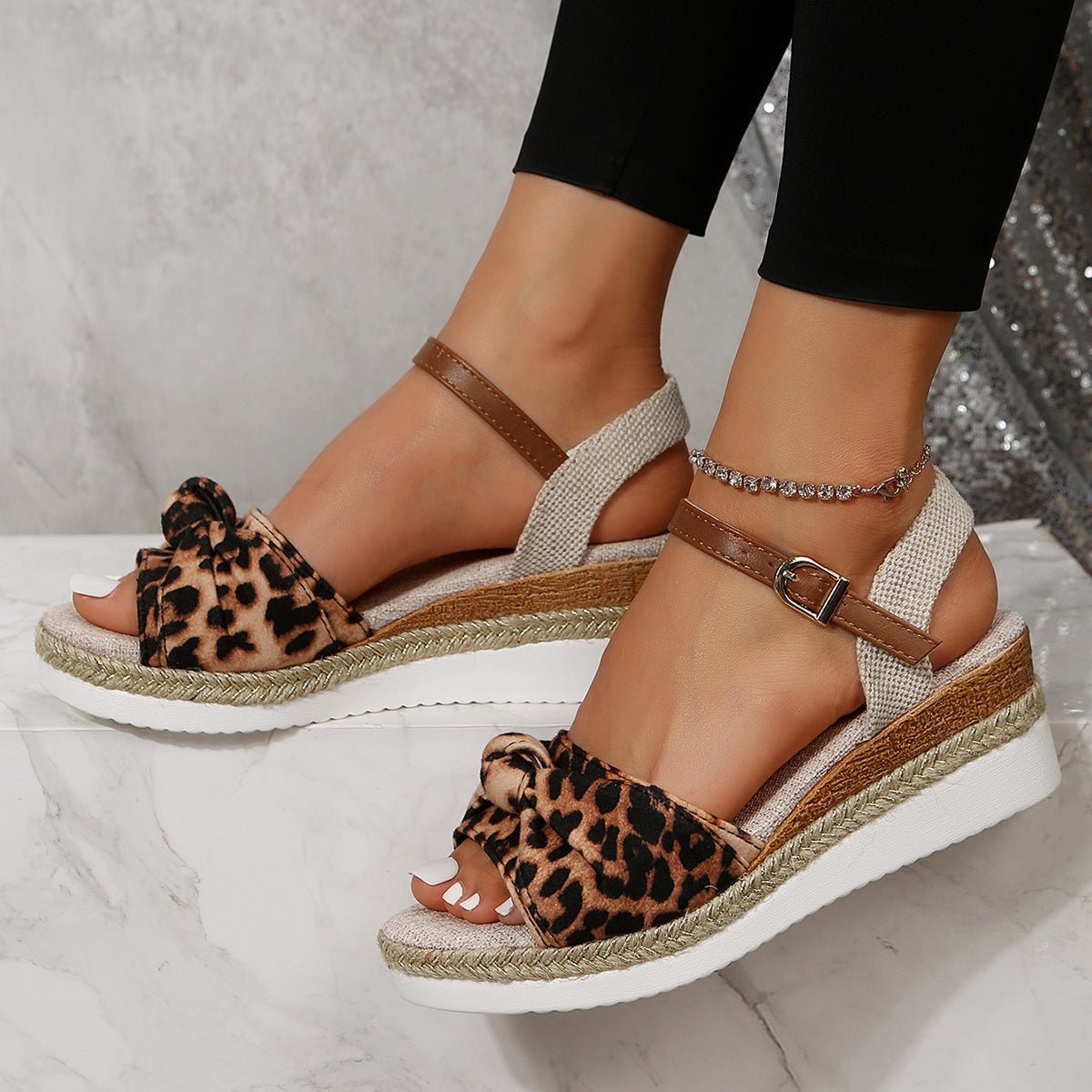 New Thick - soled Bow Sandals Summer Fashion Casual Linen Buckle Wedges Shoes For Women - StoreTokTikNew Thick - soled Bow Sandals Summer Fashion Casual Linen Buckle Wedges Shoes For Women