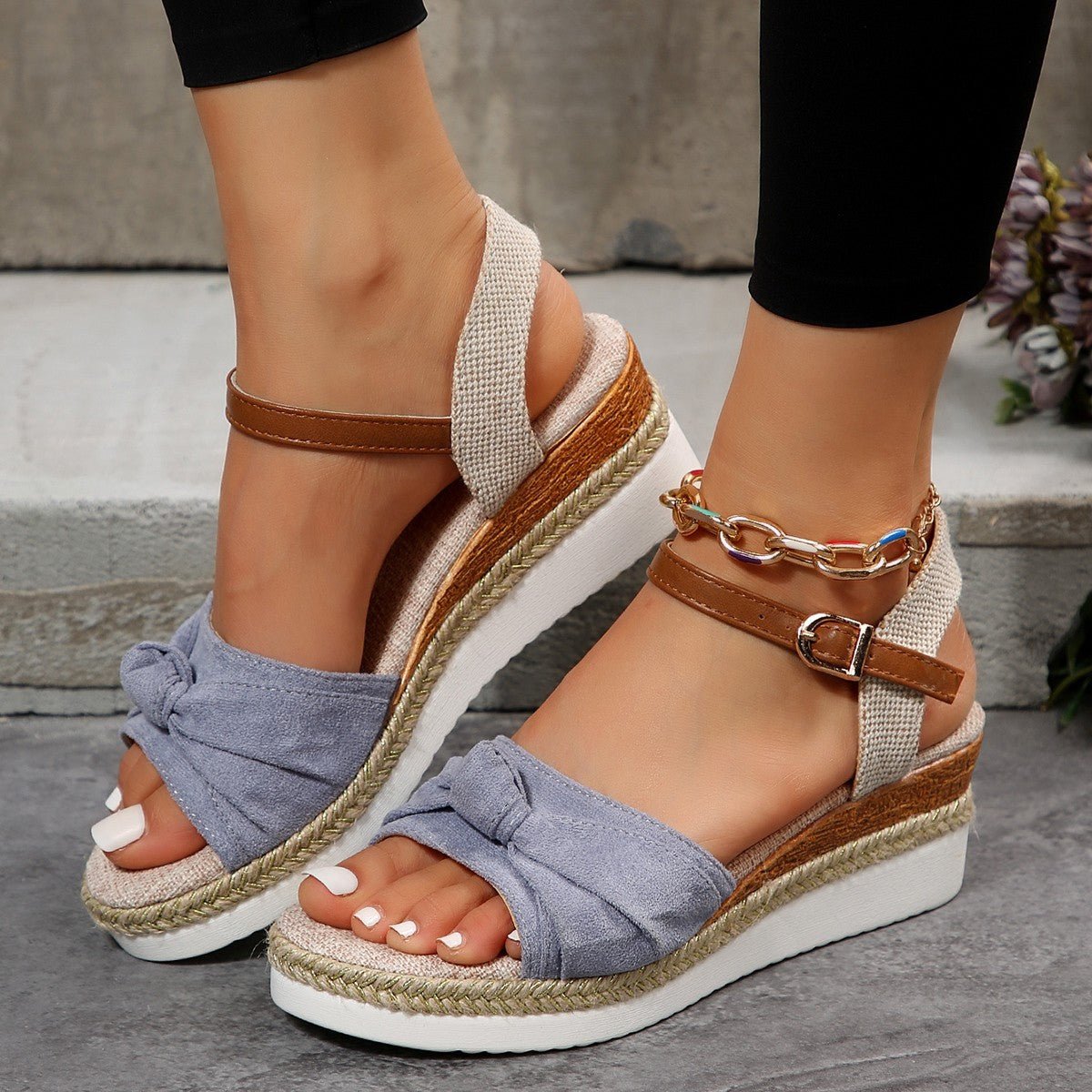 New Thick - soled Bow Sandals Summer Fashion Casual Linen Buckle Wedges Shoes For Women - StoreTokTikNew Thick - soled Bow Sandals Summer Fashion Casual Linen Buckle Wedges Shoes For Women