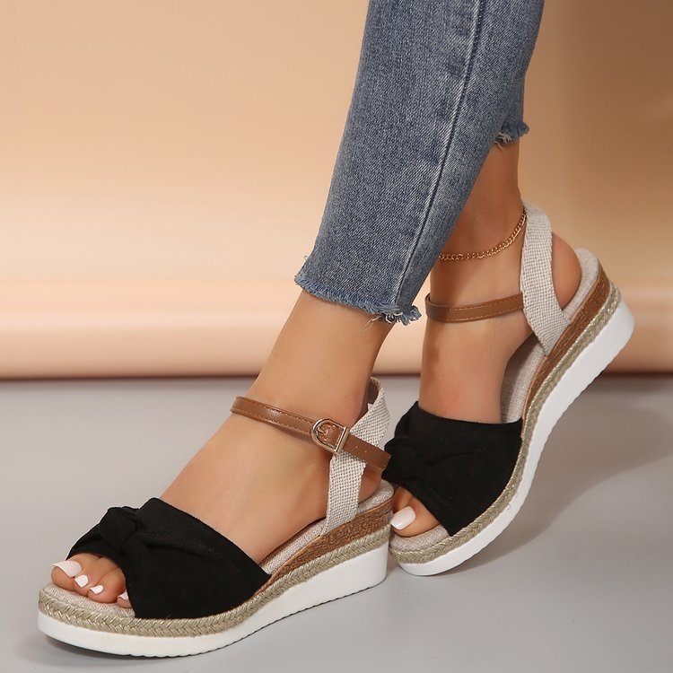 New Thick - soled Bow Sandals Summer Fashion Casual Linen Buckle Wedges Shoes For Women - StoreTokTikNew Thick - soled Bow Sandals Summer Fashion Casual Linen Buckle Wedges Shoes For Women