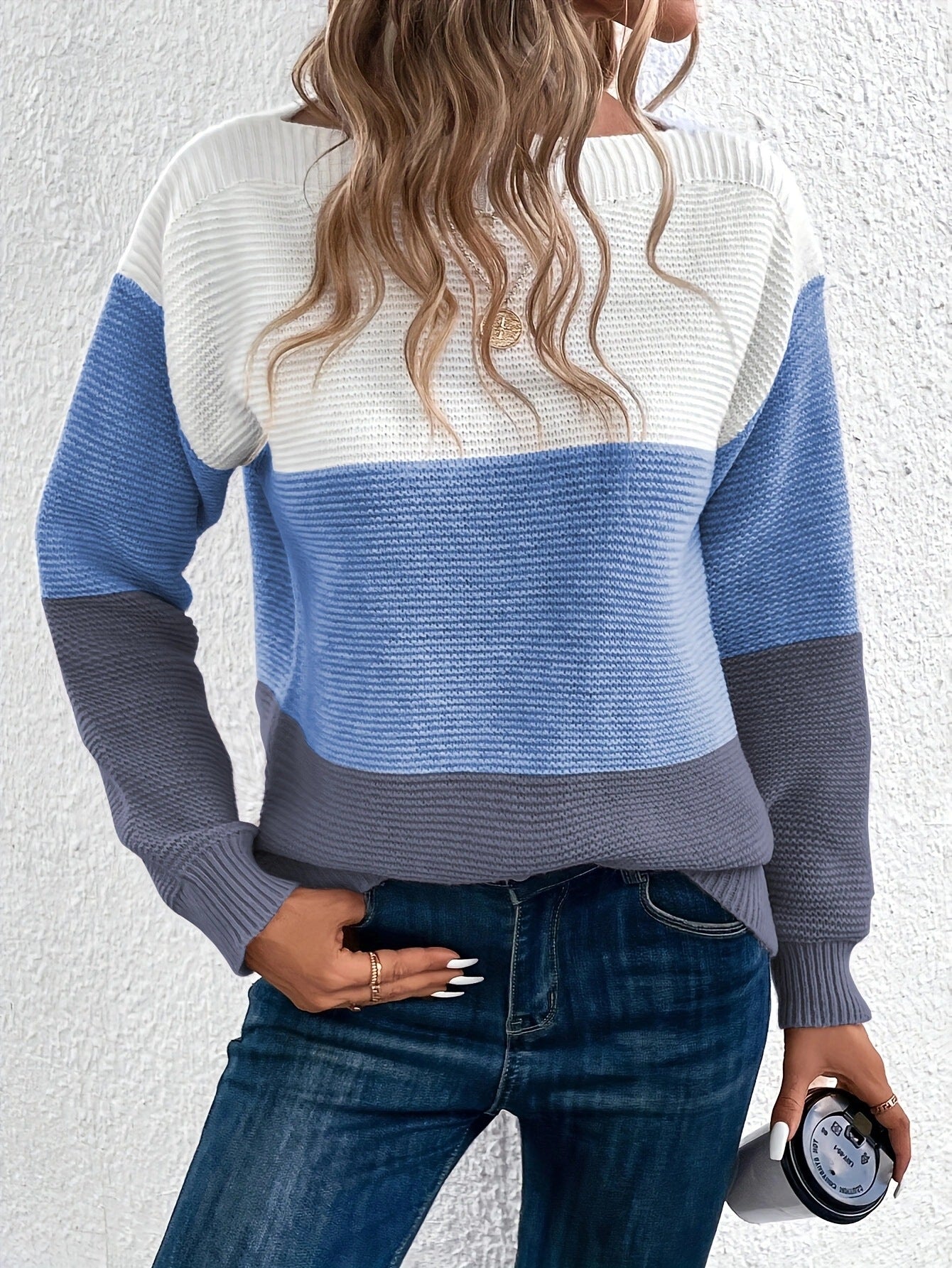 Pullover Knitted Sweater Fashioneck Splicing Round N Knitwear Loose Top Women's Clothing - StoreTokTikPullover Knitted Sweater Fashioneck Splicing Round N Knitwear Loose Top Women's Clothing