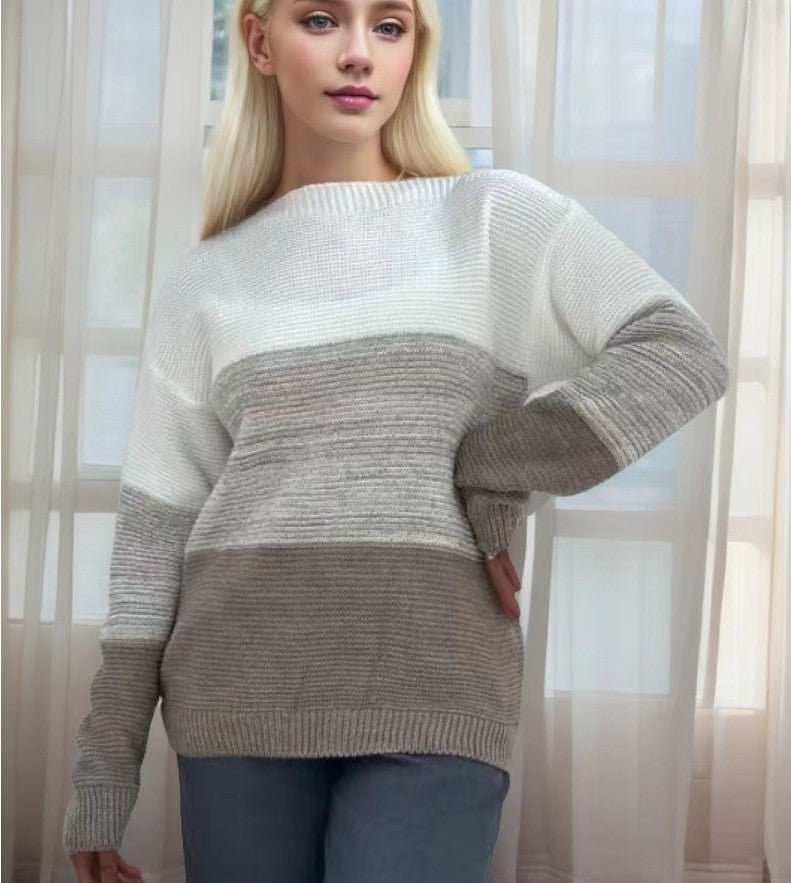 Pullover Knitted Sweater Fashioneck Splicing Round N Knitwear Loose Top Women's Clothing - StoreTokTikPullover Knitted Sweater Fashioneck Splicing Round N Knitwear Loose Top Women's Clothing