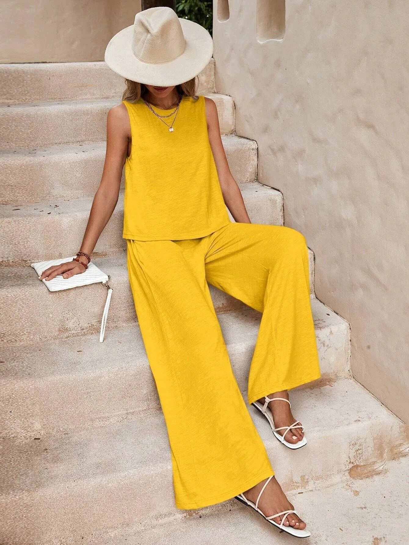 Solid Color Casual Loose Pants Sets For Women Elegant Spring Summer Women's Two Pieces Suit Full Trouser Set Female Outfit Clothes - StoreTokTikSolid Color Casual Loose Pants Sets For Women Elegant Spring Summer Women's Two Pieces Suit Full Trouser Set Female Outfit Clothes