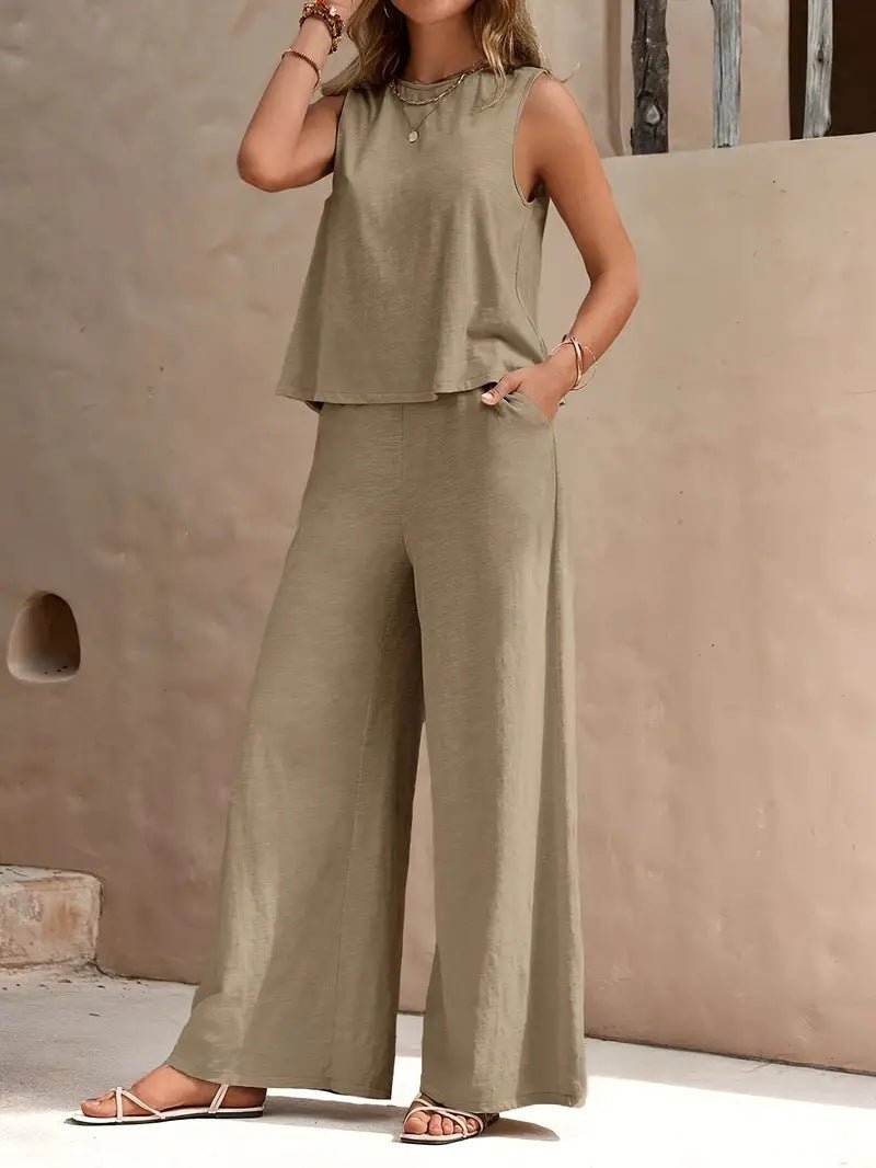 Solid Color Casual Loose Pants Sets For Women Elegant Spring Summer Women's Two Pieces Suit Full Trouser Set Female Outfit Clothes - StoreTokTikSolid Color Casual Loose Pants Sets For Women Elegant Spring Summer Women's Two Pieces Suit Full Trouser Set Female Outfit Clothes