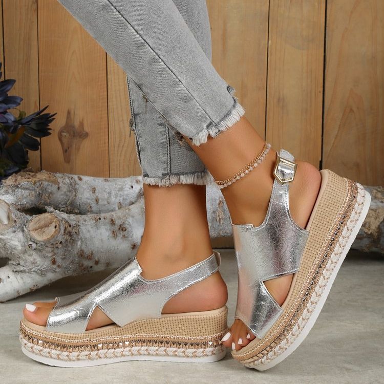Summer Shiny Sandals Hollow Design Fish Mouth Sandal For Women Fashion Buckle Wedges Shoes - StoreTokTikSummer Shiny Sandals Hollow Design Fish Mouth Sandal For Women Fashion Buckle Wedges Shoes