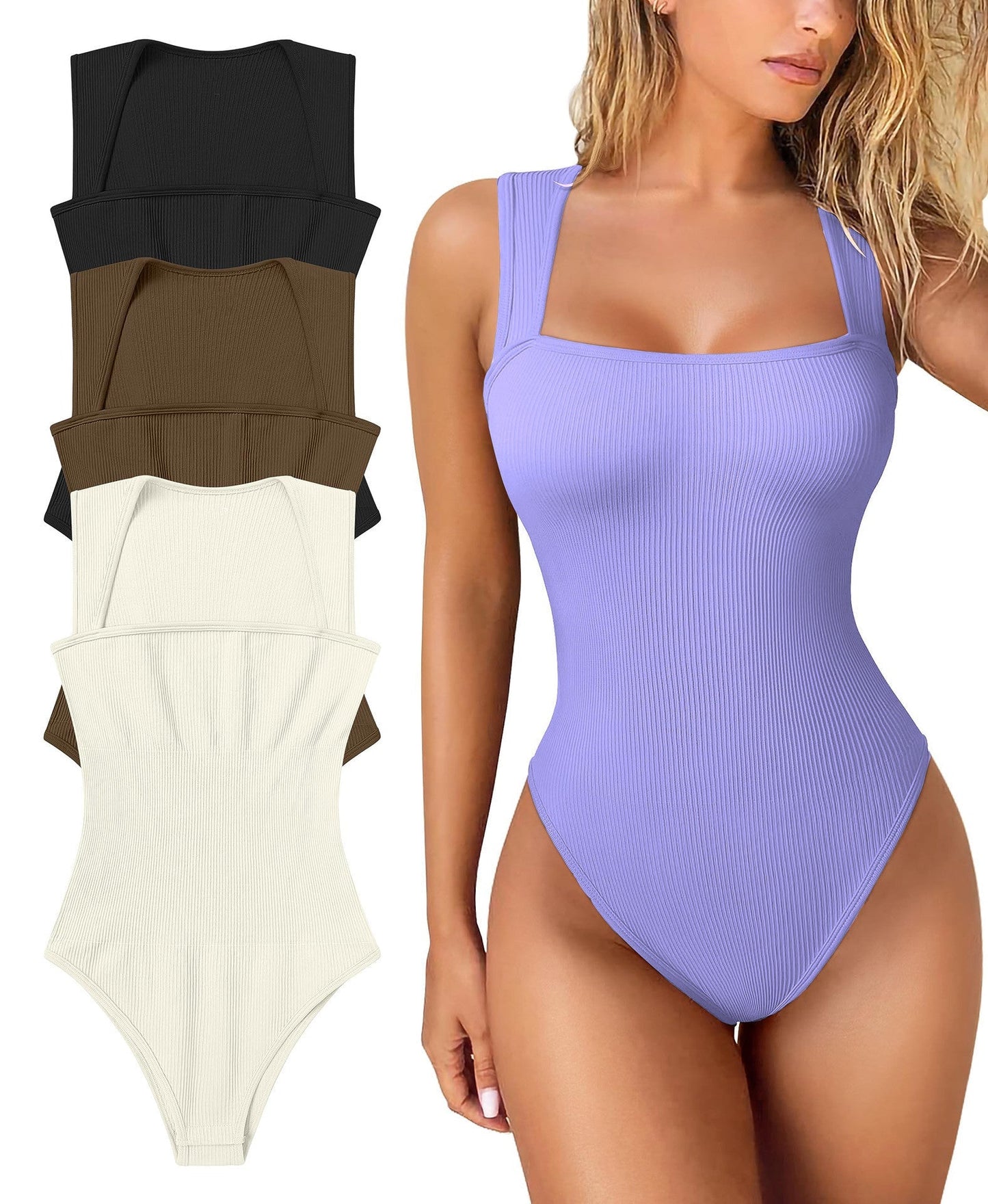 Thread Square Neck Jumpsuit Sleeveless Slim Fit Tank Top Summer Shapewear - StoreTokTikThread Square Neck Jumpsuit Sleeveless Slim Fit Tank Top Summer Shapewear