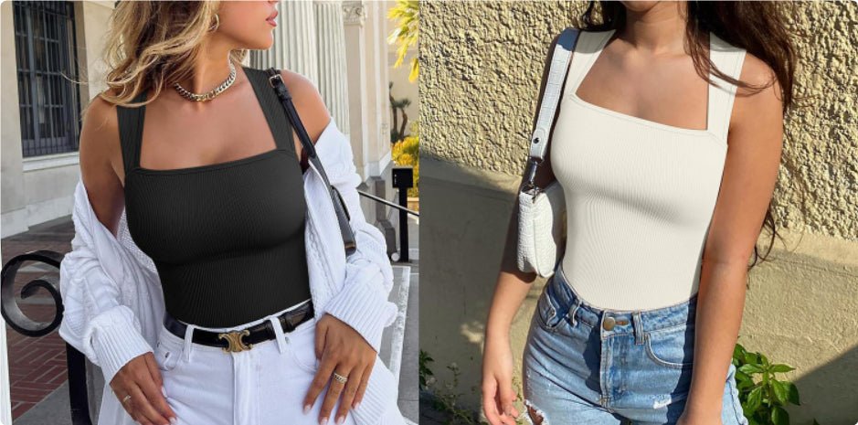 Thread Square Neck Jumpsuit Sleeveless Slim Fit Tank Top Summer Shapewear - StoreTokTikThread Square Neck Jumpsuit Sleeveless Slim Fit Tank Top Summer Shapewear