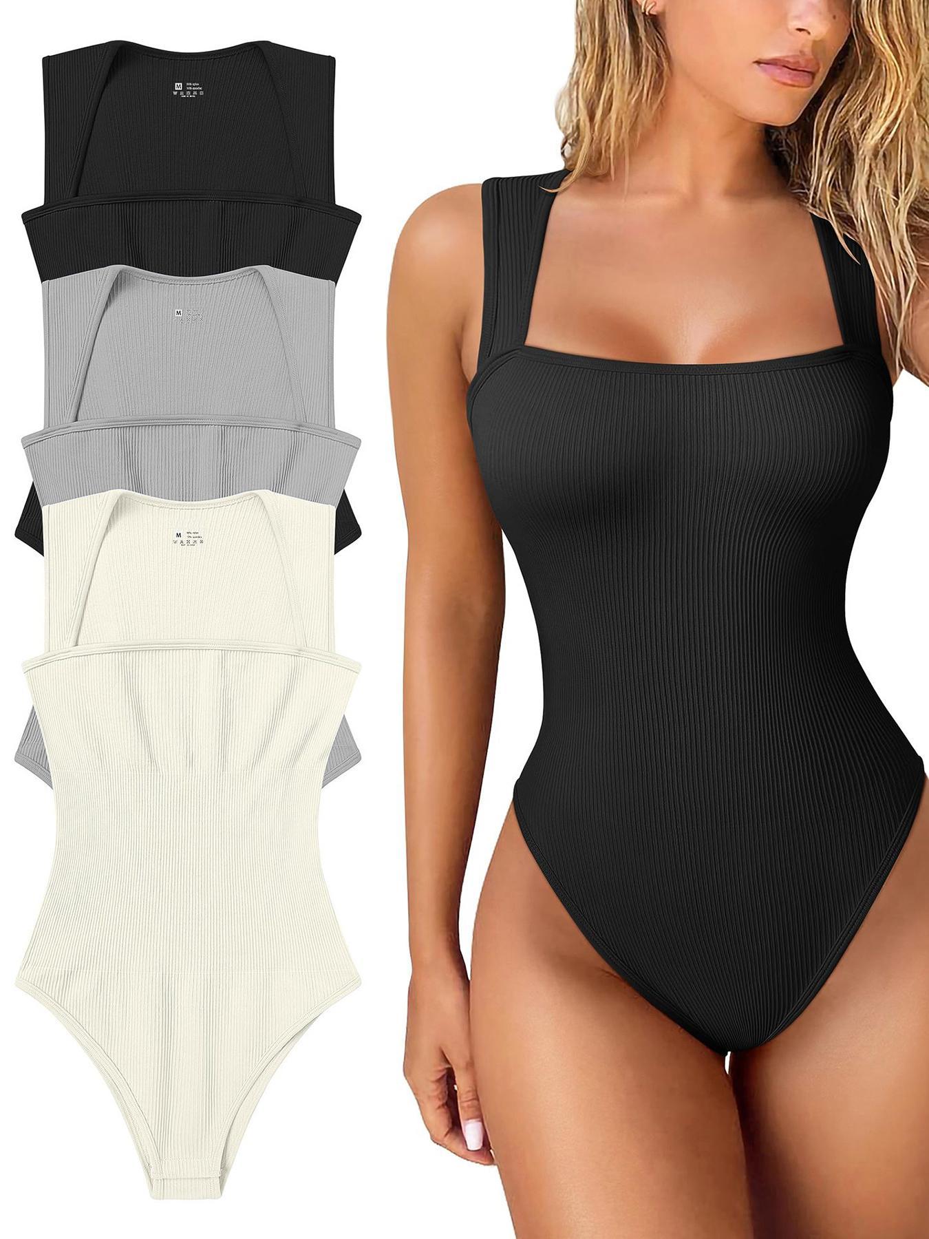 Thread Square Neck Jumpsuit Sleeveless Slim Fit Tank Top Summer Shapewear - StoreTokTikThread Square Neck Jumpsuit Sleeveless Slim Fit Tank Top Summer Shapewear