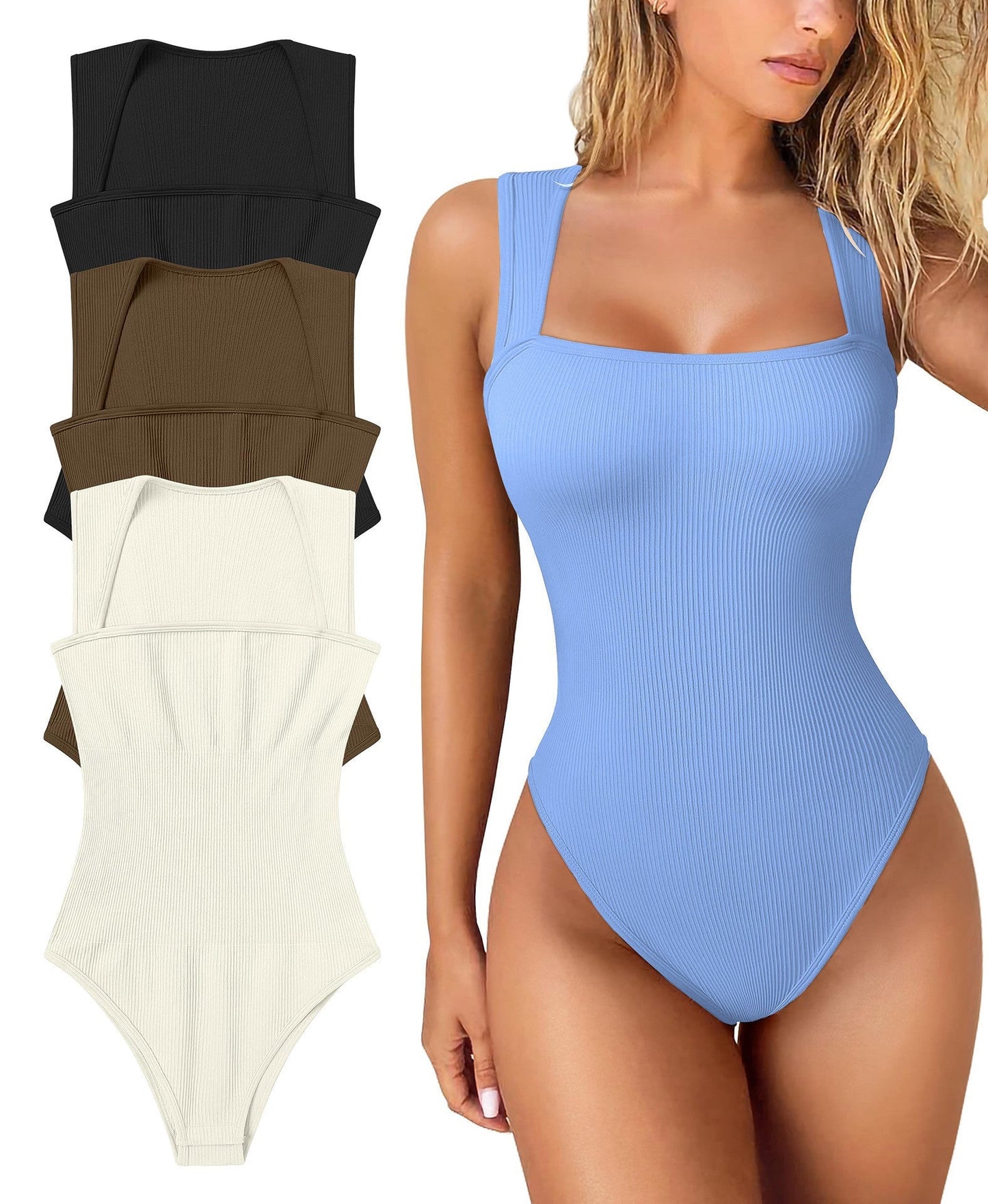 Thread Square Neck Jumpsuit Sleeveless Slim Fit Tank Top Summer Shapewear - StoreTokTikThread Square Neck Jumpsuit Sleeveless Slim Fit Tank Top Summer Shapewear