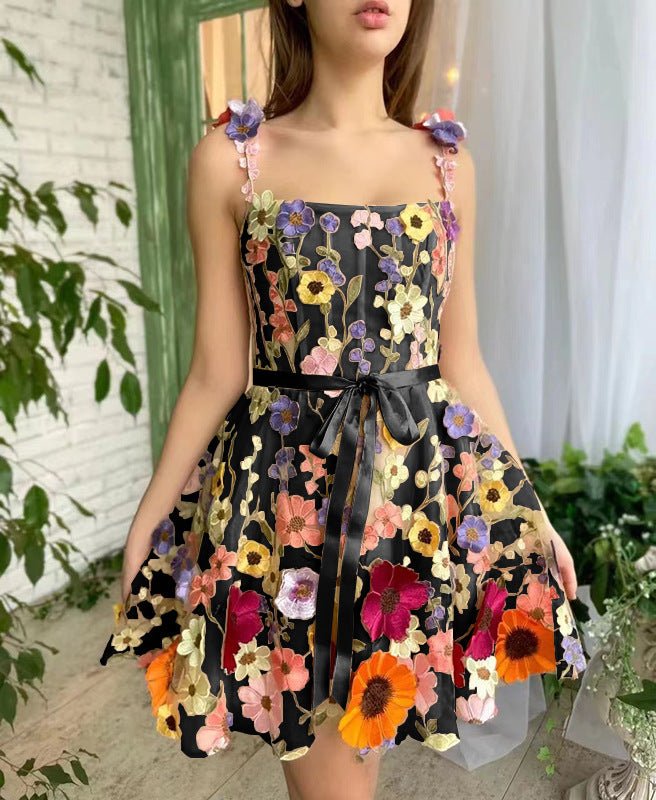 Three - dimensional Flower Embroidery Dress Summer Fashion Sweet A - line Suspender Dresses For Womens Clothing - StoreTokTikThree - dimensional Flower Embroidery Dress Summer Fashion Sweet A - line Suspender Dresses For Womens Clothing