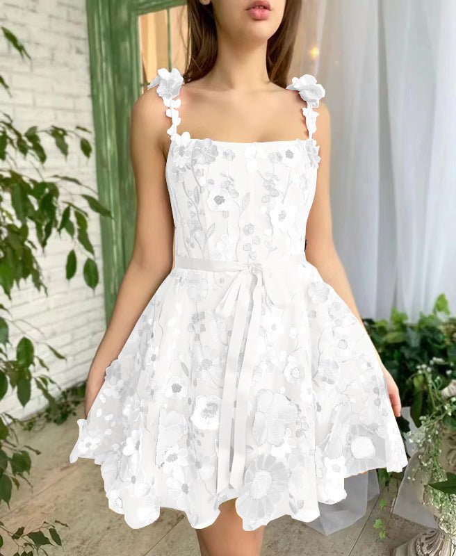 Three - dimensional Flower Embroidery Dress Summer Fashion Sweet A - line Suspender Dresses For Womens Clothing - StoreTokTikThree - dimensional Flower Embroidery Dress Summer Fashion Sweet A - line Suspender Dresses For Womens Clothing