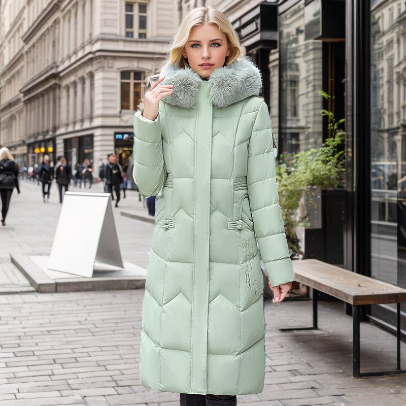 Winter Long Coat With Thickened Fur Collar Straight Slim Cotton - padded Jacket Women - StoreTokTikWinter Long Coat With Thickened Fur Collar Straight Slim Cotton - padded Jacket Women