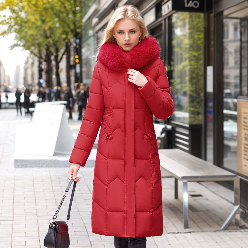 Winter Long Coat With Thickened Fur Collar Straight Slim Cotton - padded Jacket Women - StoreTokTikWinter Long Coat With Thickened Fur Collar Straight Slim Cotton - padded Jacket Women