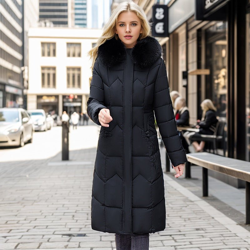Winter Long Coat With Thickened Fur Collar Straight Slim Cotton - padded Jacket Women - StoreTokTikWinter Long Coat With Thickened Fur Collar Straight Slim Cotton - padded Jacket Women