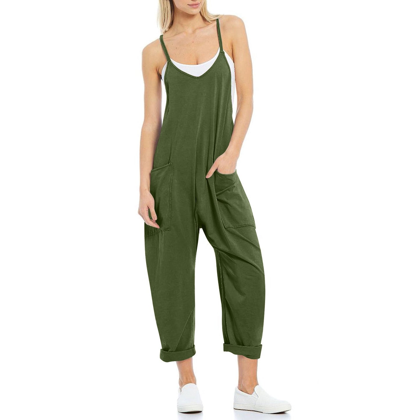 Women's Pocket Spaghetti Straps Knitted One - piece Trousers - StoreTokTikWomen's Pocket Spaghetti Straps Knitted One - piece Trousers