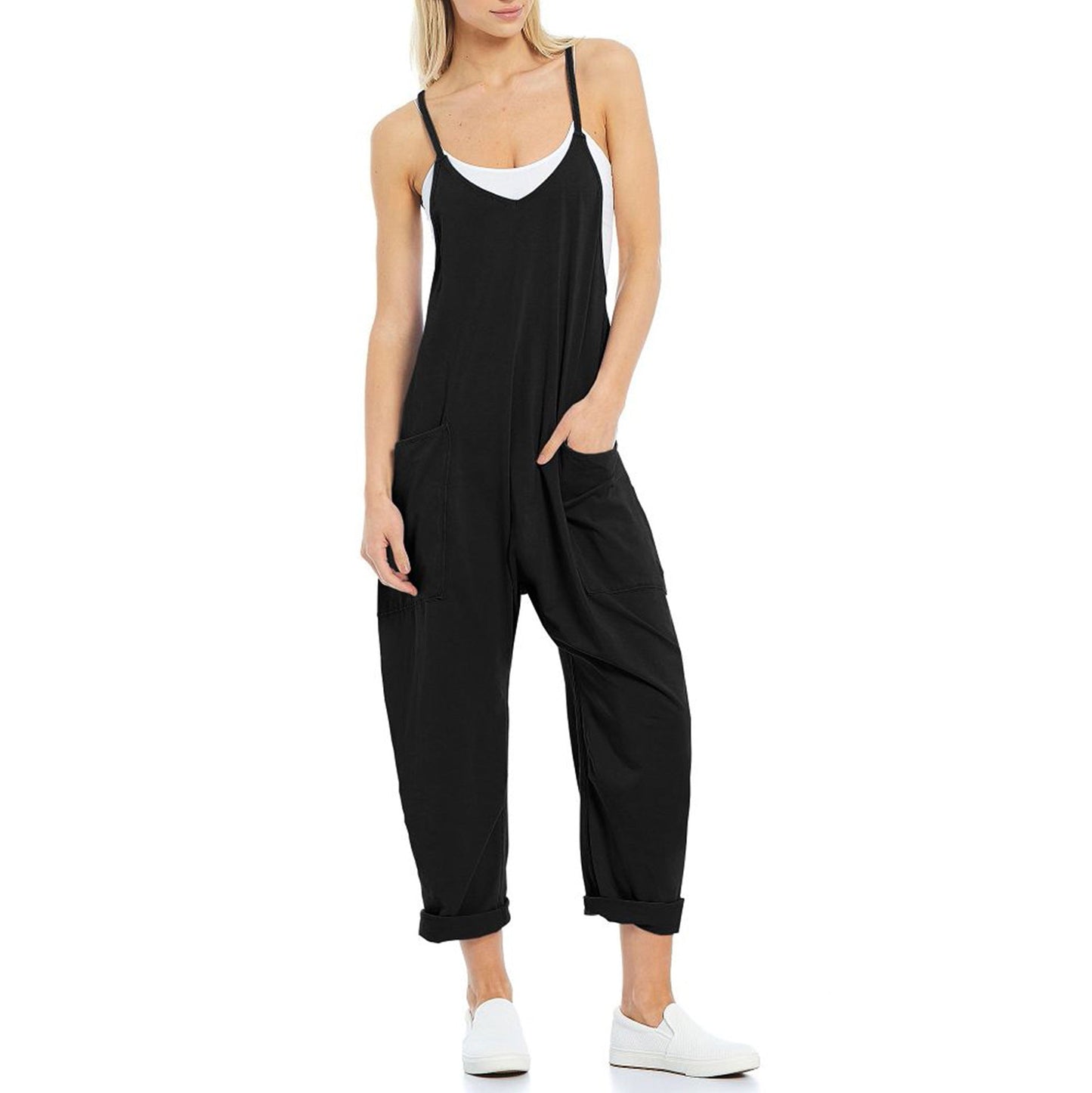 Women's Pocket Spaghetti Straps Knitted One - piece Trousers - StoreTokTikWomen's Pocket Spaghetti Straps Knitted One - piece Trousers