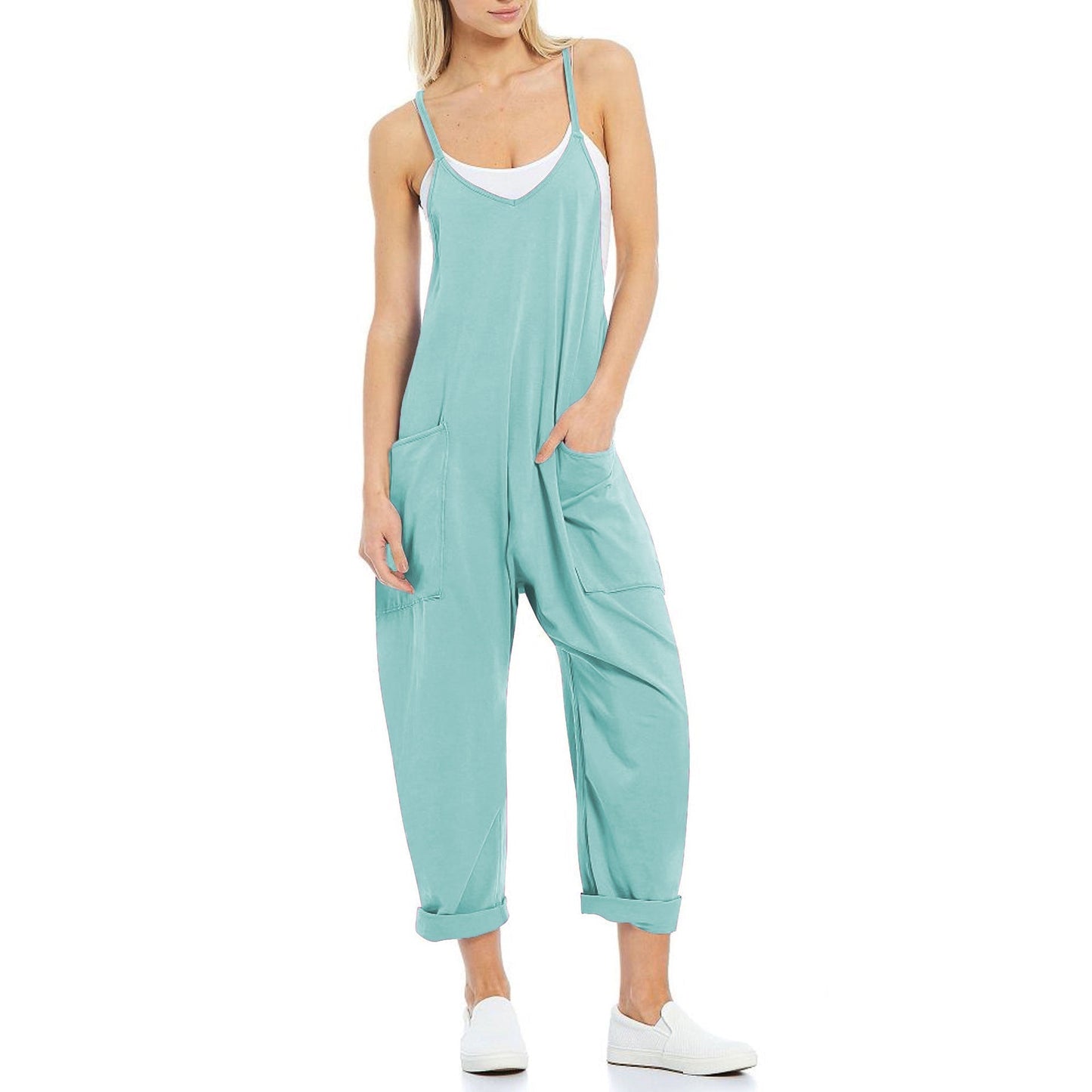 Women's Pocket Spaghetti Straps Knitted One - piece Trousers - StoreTokTikWomen's Pocket Spaghetti Straps Knitted One - piece Trousers