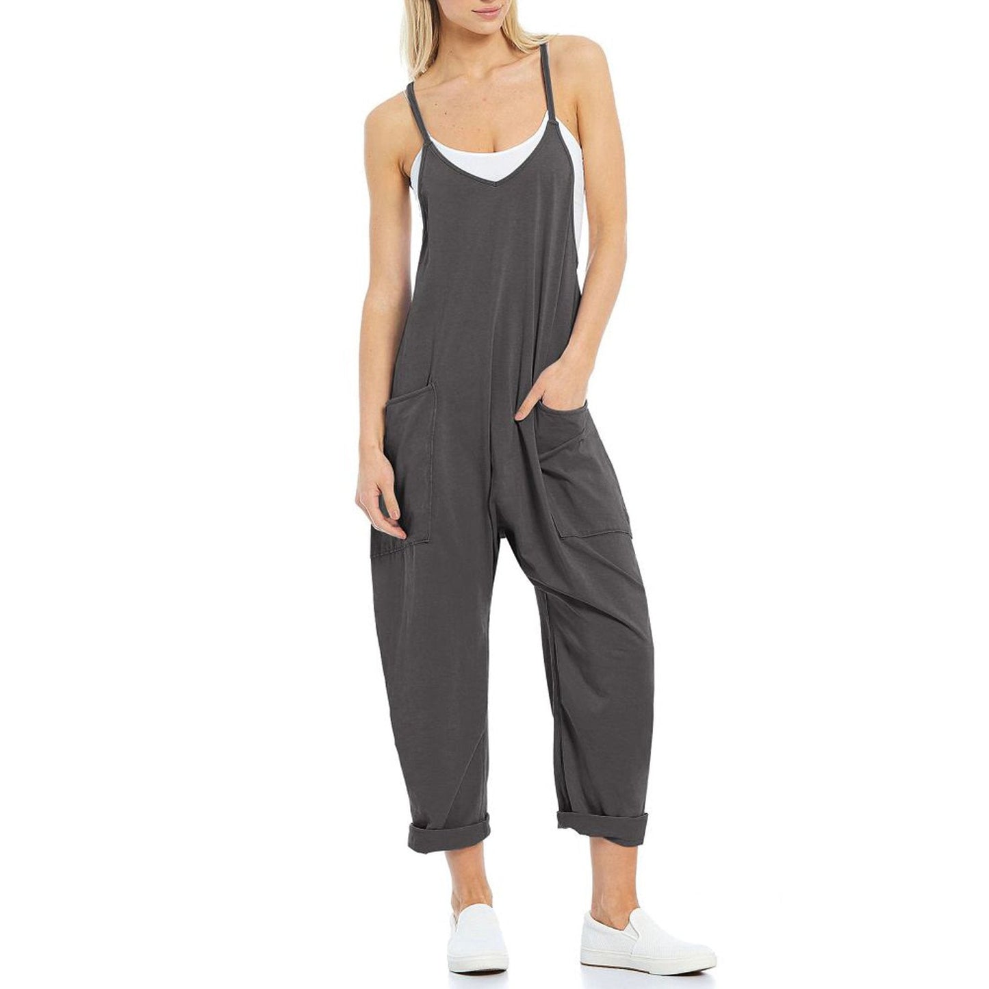 Women's Pocket Spaghetti Straps Knitted One - piece Trousers - StoreTokTikWomen's Pocket Spaghetti Straps Knitted One - piece Trousers