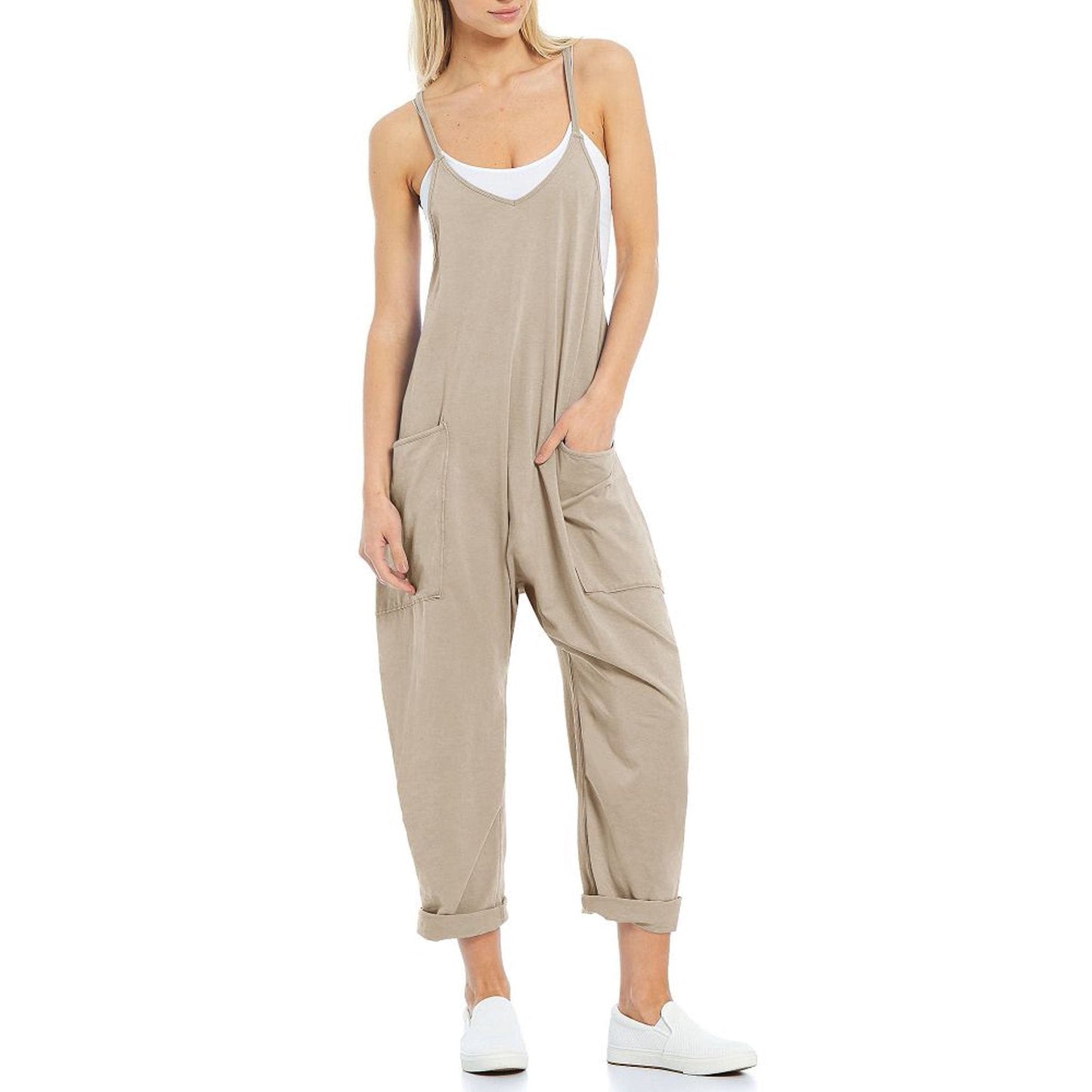 Women's Pocket Spaghetti Straps Knitted One - piece Trousers - StoreTokTikWomen's Pocket Spaghetti Straps Knitted One - piece Trousers