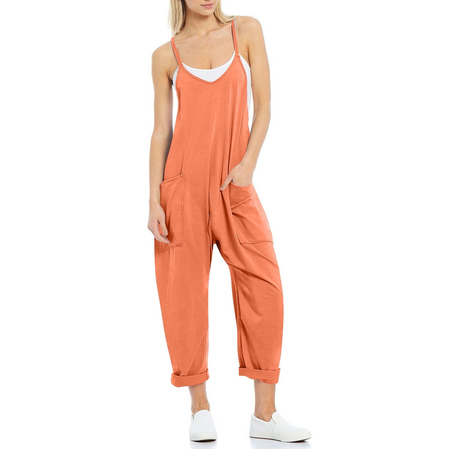 Women's Pocket Spaghetti Straps Knitted One - piece Trousers - StoreTokTikWomen's Pocket Spaghetti Straps Knitted One - piece Trousers