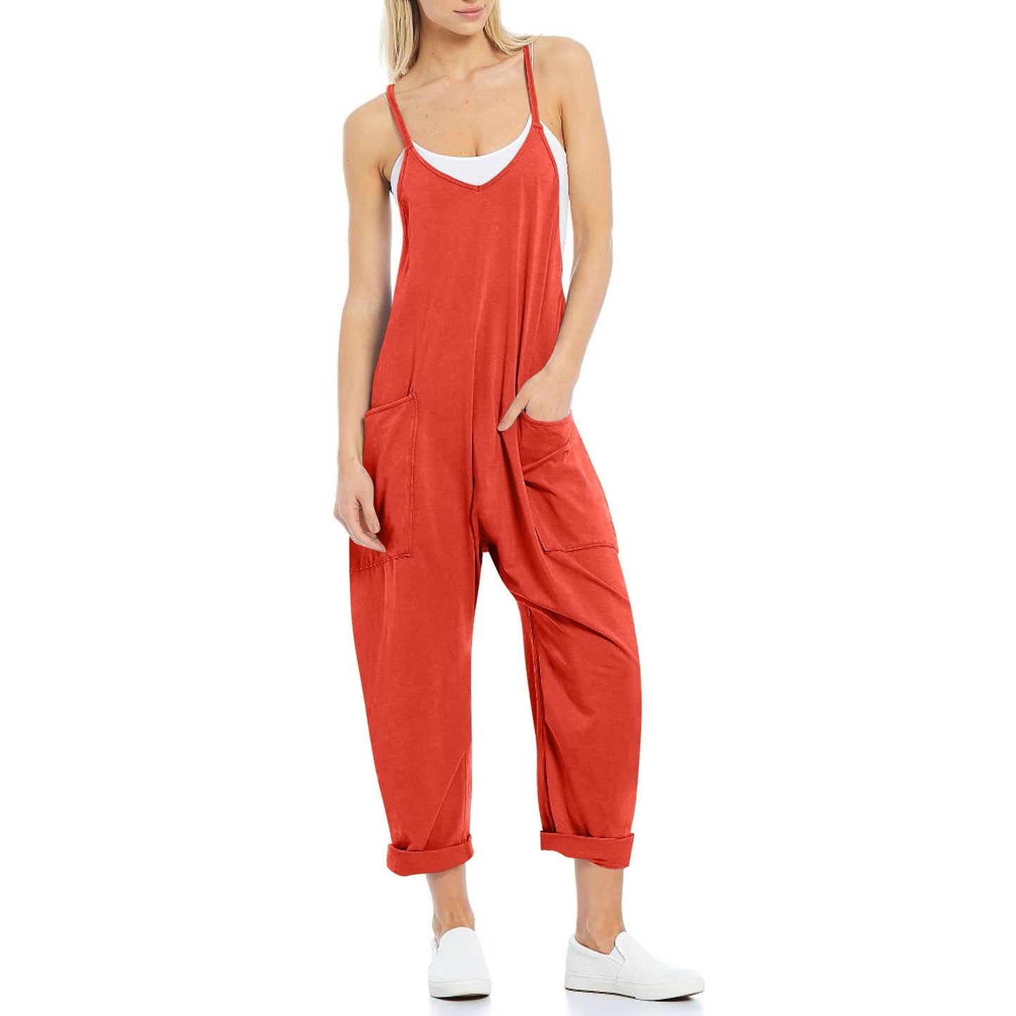 Women's Pocket Spaghetti Straps Knitted One - piece Trousers - StoreTokTikWomen's Pocket Spaghetti Straps Knitted One - piece Trousers