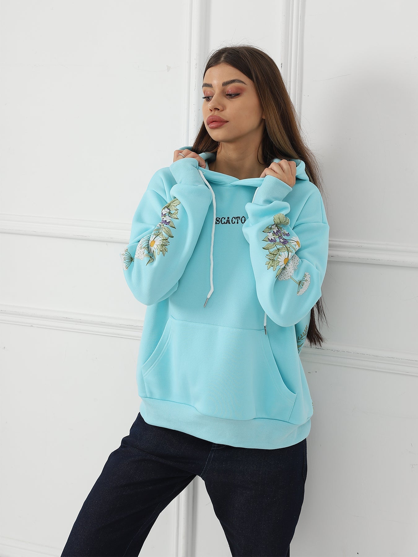 Women's Solid Color Floral Long Sleeved Sweatshirt - StoreTokTikWomen's Solid Color Floral Long Sleeved Sweatshirt