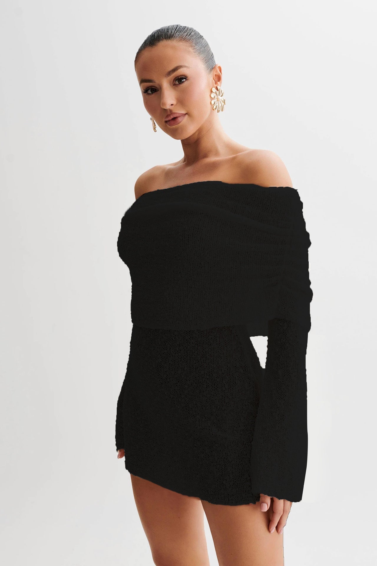 Women's Spring Summer Knitted Dress Elegant Party Boat Neck Dress Infant Off Shoulder Bodycon Long Sleeve Fuzzy Short Club Chic Mini Dress - StoreTokTikWomen's Spring Summer Knitted Dress Elegant Party Boat Neck Dress Infant Off Shoulder Bodycon Long Sleeve Fuzzy Short Club Chic Mini Dress