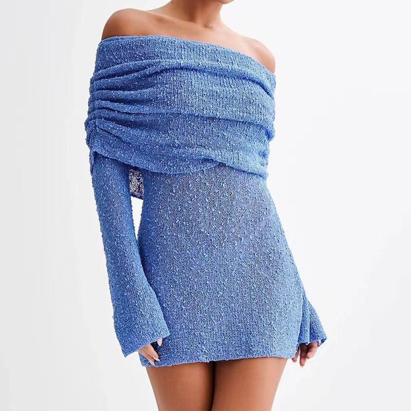 Women's Spring Summer Knitted Dress Elegant Party Boat Neck Dress Infant Off Shoulder Bodycon Long Sleeve Fuzzy Short Club Chic Mini Dress - StoreTokTikWomen's Spring Summer Knitted Dress Elegant Party Boat Neck Dress Infant Off Shoulder Bodycon Long Sleeve Fuzzy Short Club Chic Mini Dress