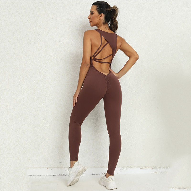 Yoga Jumpsuit V - shaped Back Design Sleeveless Fitness Running Sportswear Stretch Tights Pants For Womens Clothing - StoreTokTikYoga Jumpsuit V - shaped Back Design Sleeveless Fitness Running Sportswear Stretch Tights Pants For Womens Clothing