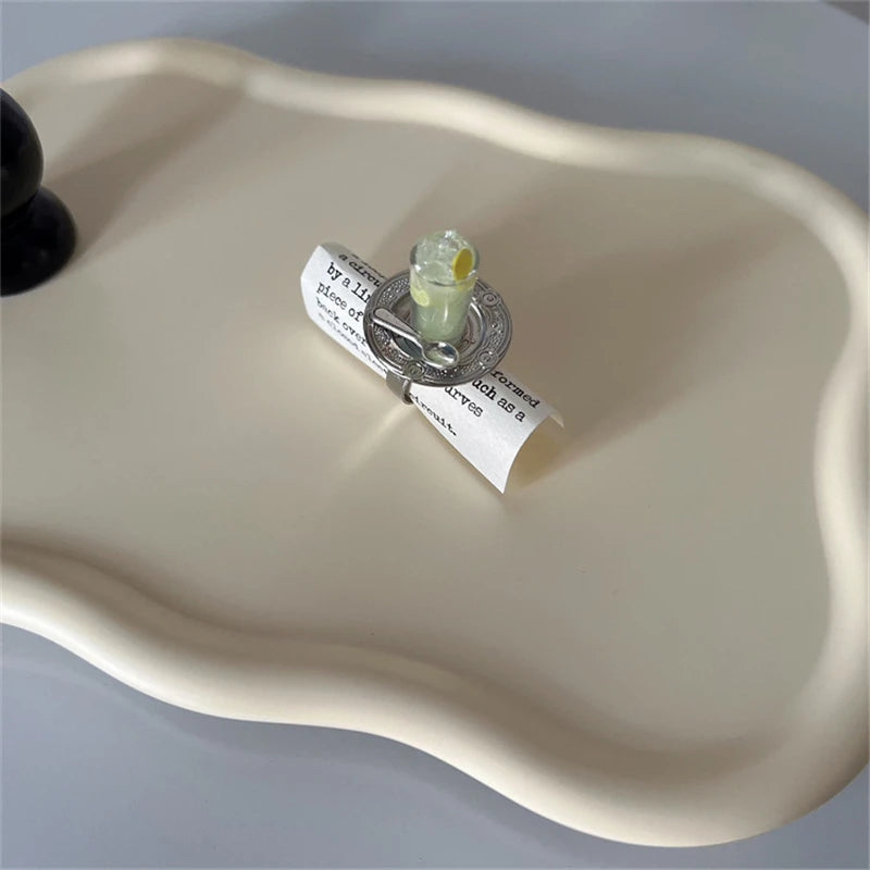 Cute Y2K Cartoon Ice Cream Cherry Fruit Strawberry Cake Chunky Ring Girls Fashion Vintage Aesthetic Charm Jewelry Accessories