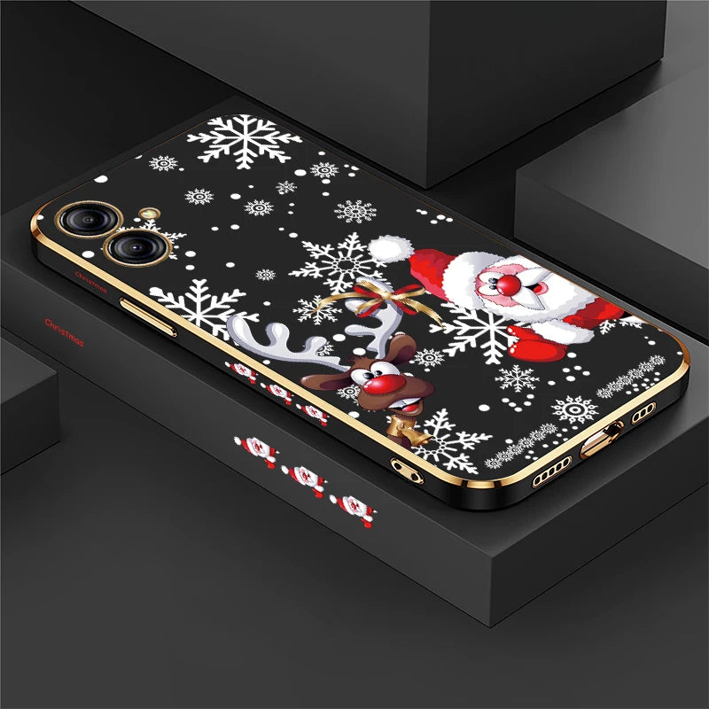 Christmas Deer Printed Phone Case For Samsung Galaxy A06 A03 Core A03S A04 A04S A05 A05S A02 A02S Plating Silicone Cover